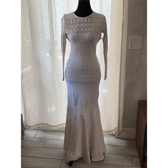 Sky Dresses & Skirts - Sky White Crochet Knit Open Back Maxi Dress Long Sleeve Mermaid Gown AH737-9M M